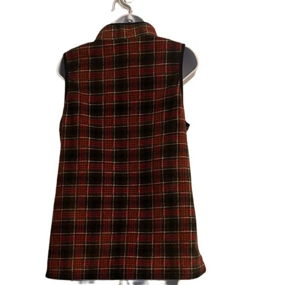 Laura Scott Zip-up Sleeveless Red and Black Plaid Vest, Medium - Picture 4 of 5